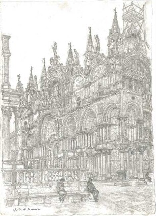 Wach, Hugo; Venedig (Italien); "Zeichnerisches Porträt der Lagunenstadt" bzw. "ein architektonisches Porträt in Lithographien" Vorzeichnungen - San Marco (Perspektive)