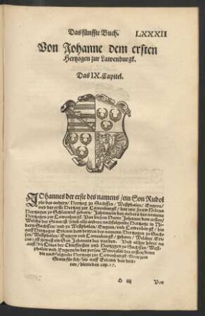 Von Johanne dem ersten Hertzogen zur Lawenburgk. Das IX. Capitel.