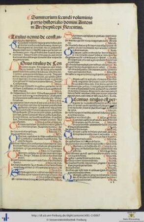 Summarium secundi voluminis partis historialis domini Antonini