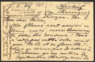 Postkarte an Paul Miche : 17.08.1909