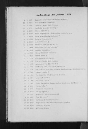 Gedenktage des Jahres 1959