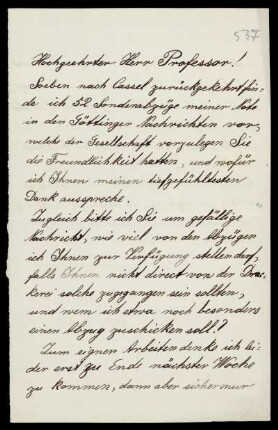 Nr. 6: Brief von Ernst Ritter an Felix Klein, Kassel, 1892 - 1895
