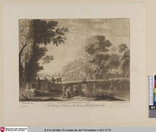 [Landschaft mit Brücke und ruhenden Landleuten]