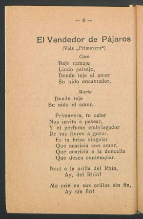 El vendedor de pájaros : (Vals "Primavera")