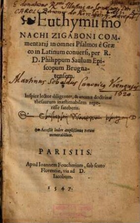 Euthymii monachi Zigaboni Commentarij in omnes Psalmos