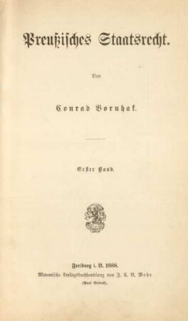 Bd. 1: Preußisches Staatsrecht