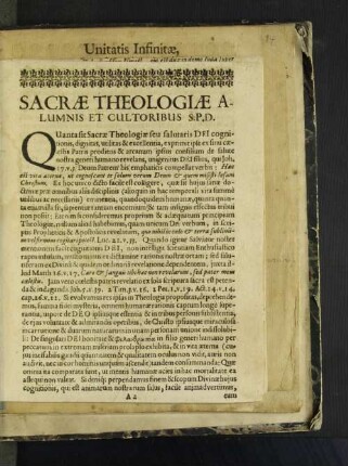 Sacrae Theologiae Alumnis Et Cultoribus S.P.D.