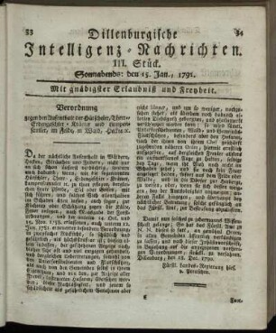 III. Stück. Sonnabends: den 15. Jan., 1791.
