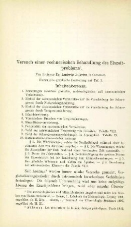 Versuch einer rechnerischen Behandlung des Eiszeitproblems