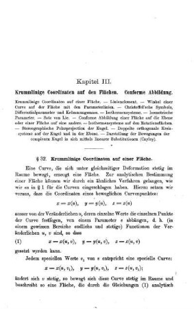 Kapitel III. Krummlinige Coordinaten auf den Flächen. Conforme Abbildung.