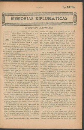 Memorias diplomaticas : El principe Lichnowsky