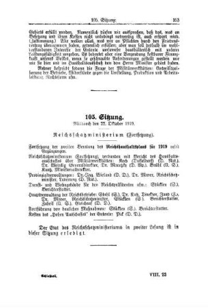 105. Sitzung. Mittwoch den 22. Oktober 1919