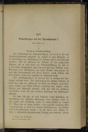 XIV. Bemerkungen aus der Spruchpraxis