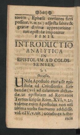Introductio Analytica In Epistolam Ad Colossenses.