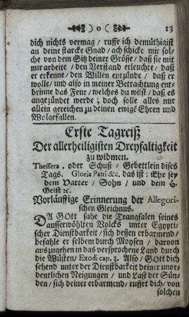 Erste Tagreiß. Der allerheiligsten Dreyfaltigkeit zu widmen.
