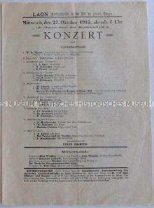 Programm eines Konzertes für die deutsche Armee im besetzten Frankreich
