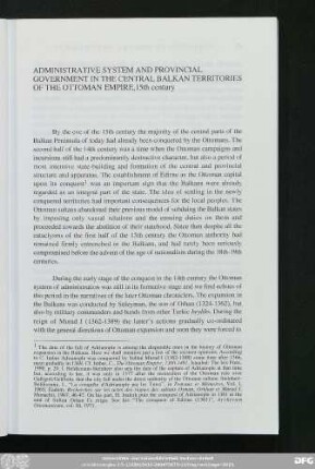Administrative System And Provincial Government In The Central Balkan Territories Of The Ottoman Empire, 15th century