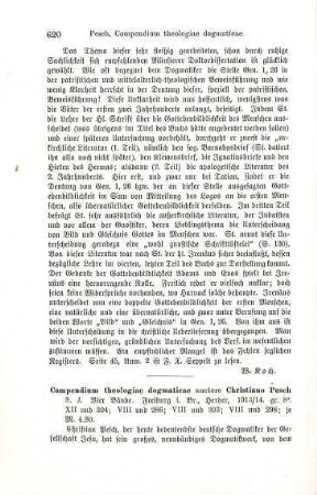 620-621 [Rezension] Pesch, Christian, Compendium theologiae dogmaticae