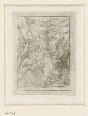 Kind als Feldherr auf einem Pferd, aus: Symphorien Barbier, Les images de la mort, Lyon 1562, C 10 verso