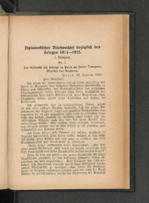 Diplomatischer Briefwechsel bezüglich des Krieges 1914-1915.