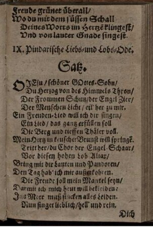 IX. Pindarische Liebs- und Lobs-Ode