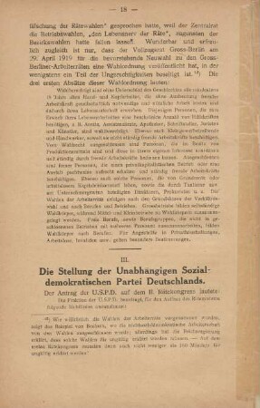 III. Die Stellung der Unabhängigen Sozialdemokratischen Partei Deutschlands