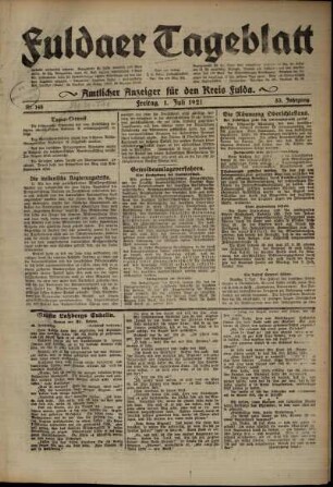 Ausgabe vom Freitag, den 01. Juli 1921.