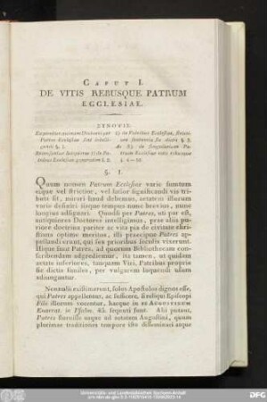 Caput I. De Vitis Rebusque Patrum Ecclesiae.