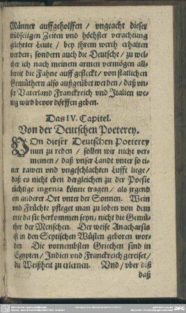 Das IV. Capitel. Von der Deutschen Poeterey