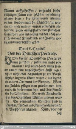 Das IV. Capitel. Von der Deutschen Poeterey