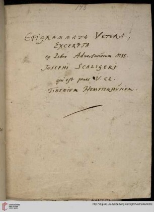 Epigrammata Vetera Excerpta ex Libro Adversariorum manuscriptorum Josephi Scaligeri