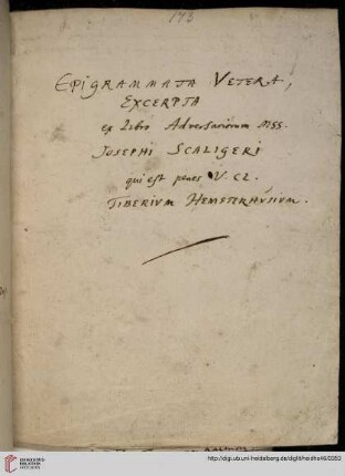 Epigrammata Vetera Excerpta ex Libro Adversariorum manuscriptorum Josephi Scaligeri