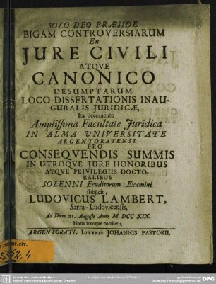 Bigam Controversiarum Ex Iure Civili Atque Canonico Desumptarum