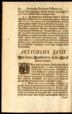 Articulus XVIII. Von denen Umbständen, so die Straff schwerer machen.
