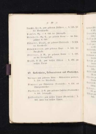XV. Kaffeehäuser, Restaurationen und Garküchen.