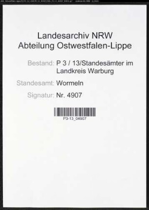 Sterberegister Standesamt Wormeln