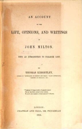 An account of the life opinions, and writings of John Milton : with an introduction to Paradise lost