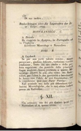 §. XII. Storia Naturale