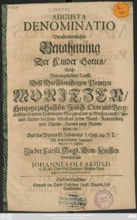 Augusta Denominatio Die allerherrlichste Benahmung Der Kinder Gottes