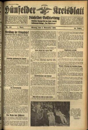 Erste Ausgabe vom Montag, den 07. November 1938.