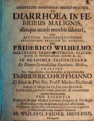 Diss. inaug. ... de diarrhoea, in febribus malignis aliisque acutis morbis salutari