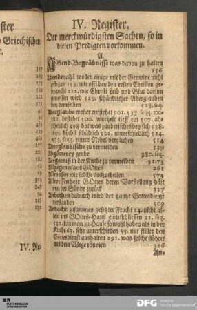 IV. Register. Der merckwürdigsten Sachen, so in diesen Predigten vorkommen.