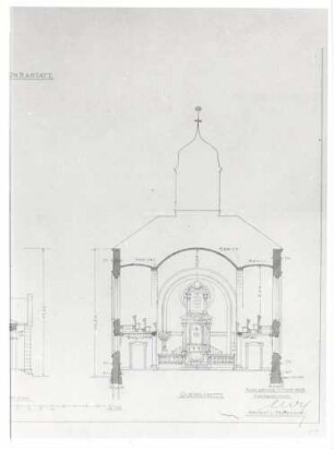 Rastatt, RA; Neue Synagoge, Querschnitt (Bauplan von 1905)