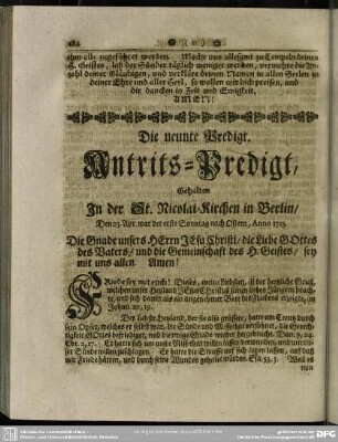 Die neunte Predigt. Antrits-Predigt, ...