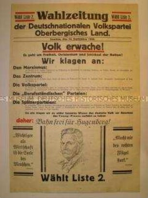 Wahlzeitung der Deutschnationalen Volkspartei zur Reichstagswahl 1930