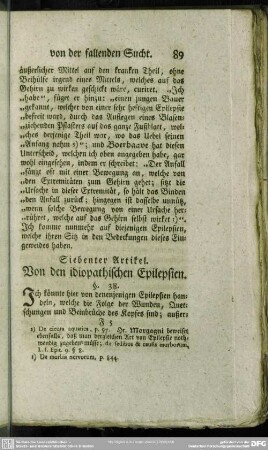 Siebenter Artikel. Von den idiopathischen Epilepsien