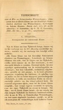 Tijdschrift voor de wis- en natuurkundige wetenschappen, uitgegeven door de eerste klasse ... door C. Swaving