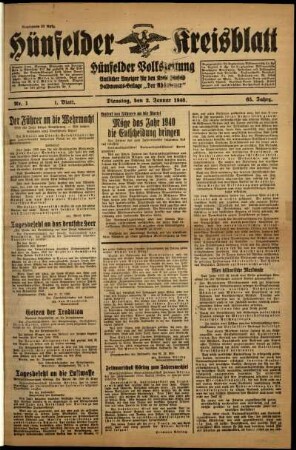 Erste Ausgabe vom Dienstag, den 02. Januar 1940.