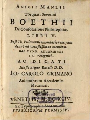 De consolatione Philosophiae libri quinque