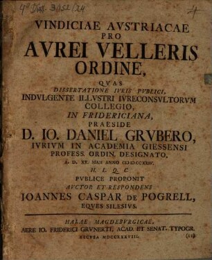 Vindiciae austriacae pro aurei velleris ordine